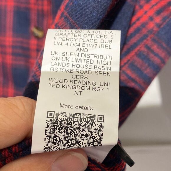 Romwe Women's Red Navy Plaid Long Sleeve Button Up Shirt Size 8/10 NWT - Picture 10 of 11